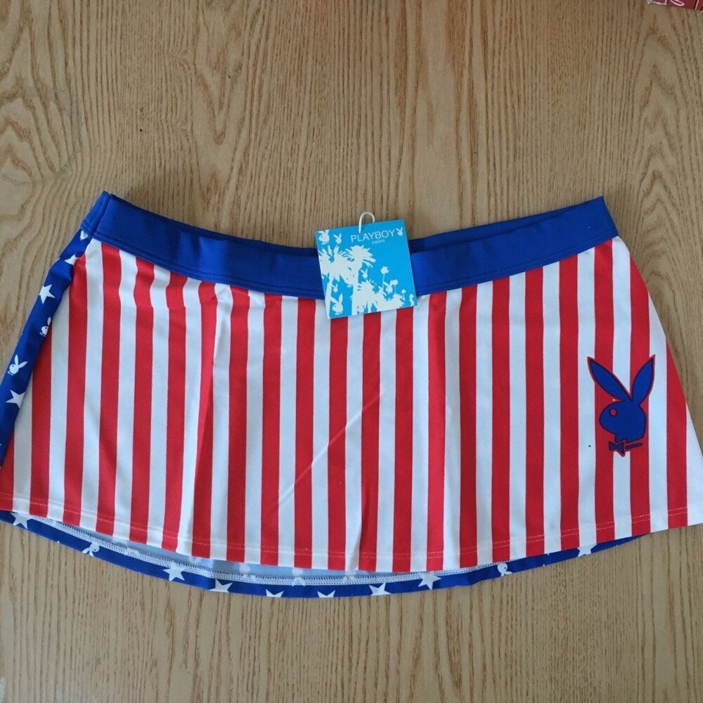 New Womens Vintage Playboy Patriotic American Flag Swimsuit Skirt Cover-Up Large